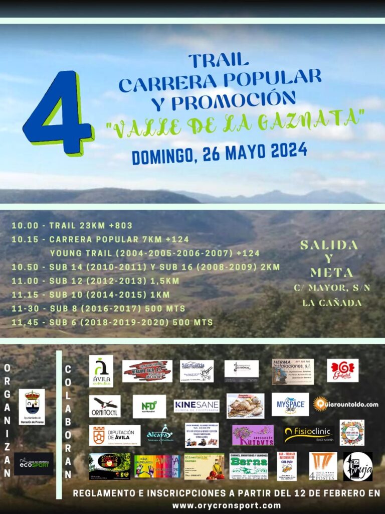 El Ayuntamiento y el Club de Atletismo ECOSPORT organizan el IV Trail Valle de La Gaznata el próximo domingo, 26 de mayo de 2024.