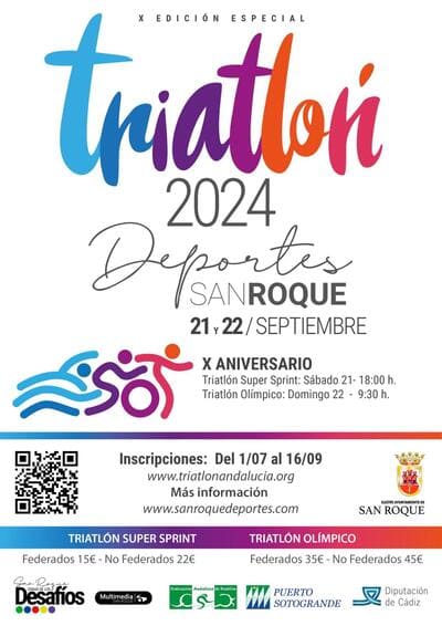 El X Triatlón San Roque Sprint se celebrará el próximo sábado 21 de septiembre de 2024 en San Roque, Cádiz.
