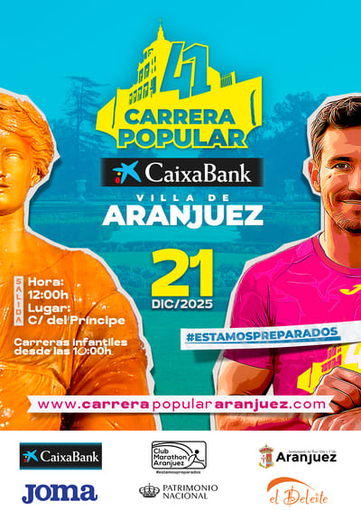 Este domingo 21 de diciembre de 2025, celebraremos la 41ª edición de la Carrera Popular CaixaBank Villa de Aranjuez.